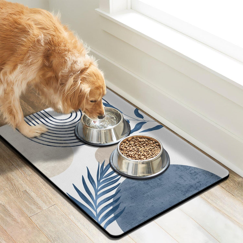 Cuslnox anti-skid dog mat with rubber back stays in place during feeding