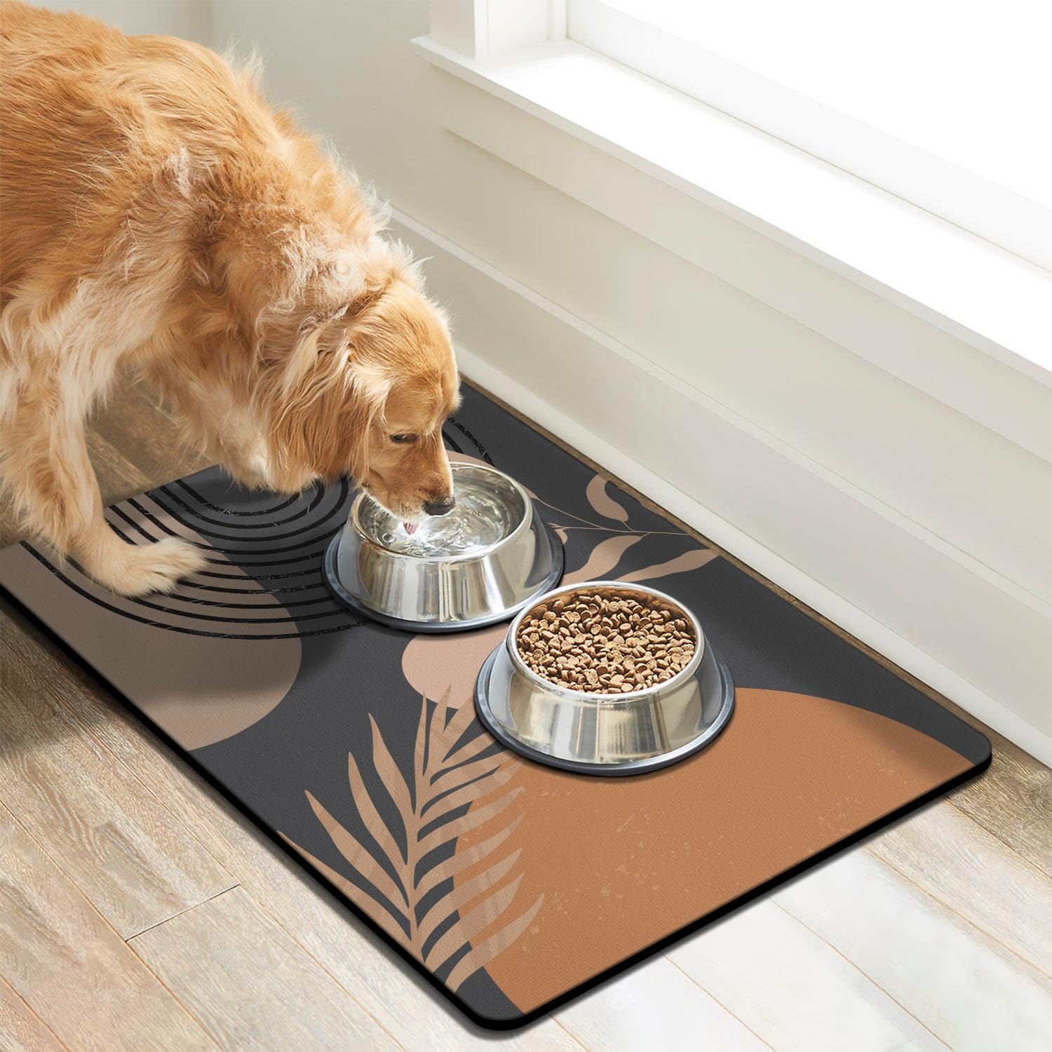 Cuslnox dog-bowl-mat anti-skid-back stays in place during feeding and reduces mess