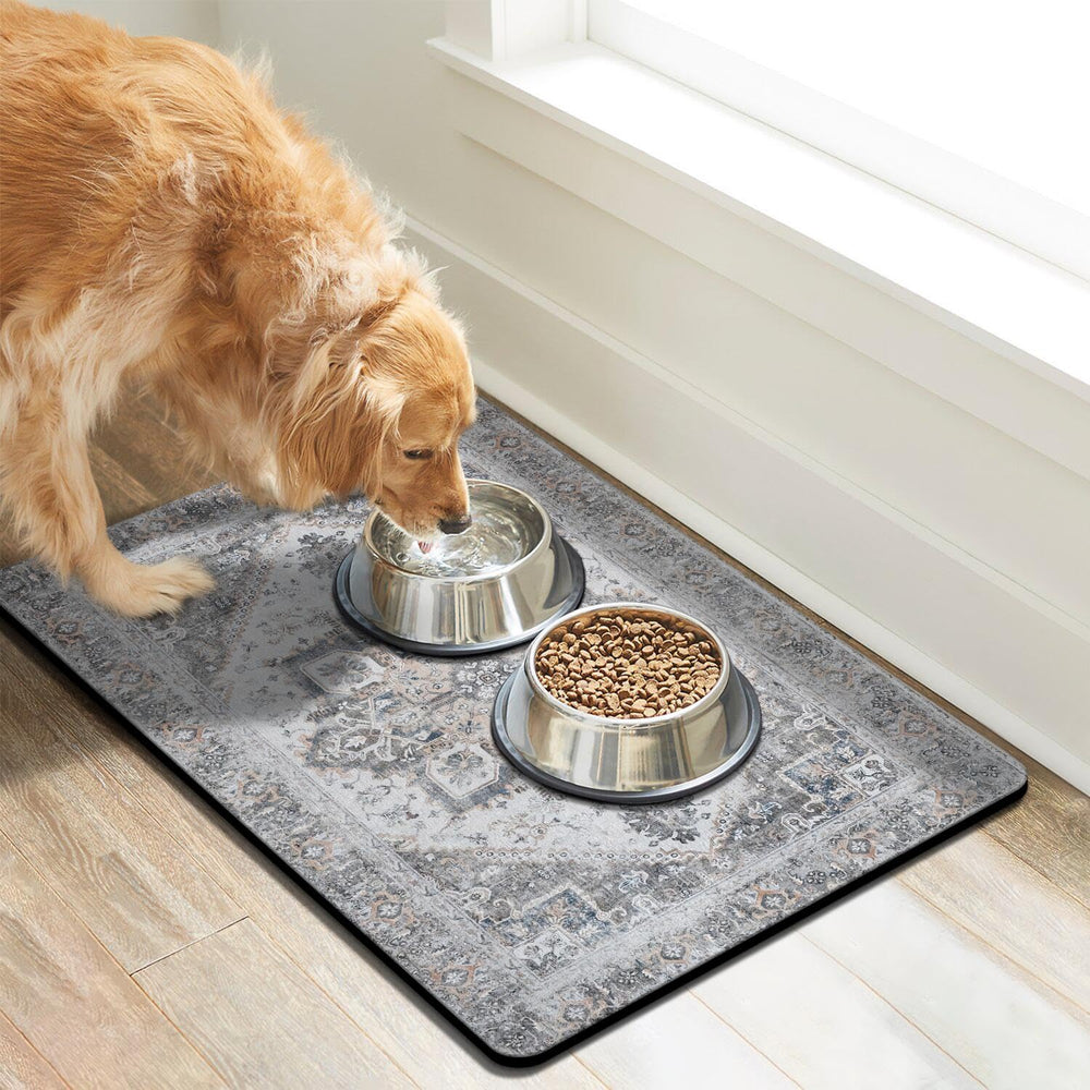 Cuslnox dog food mat with anti-skid back stays in place during meals.