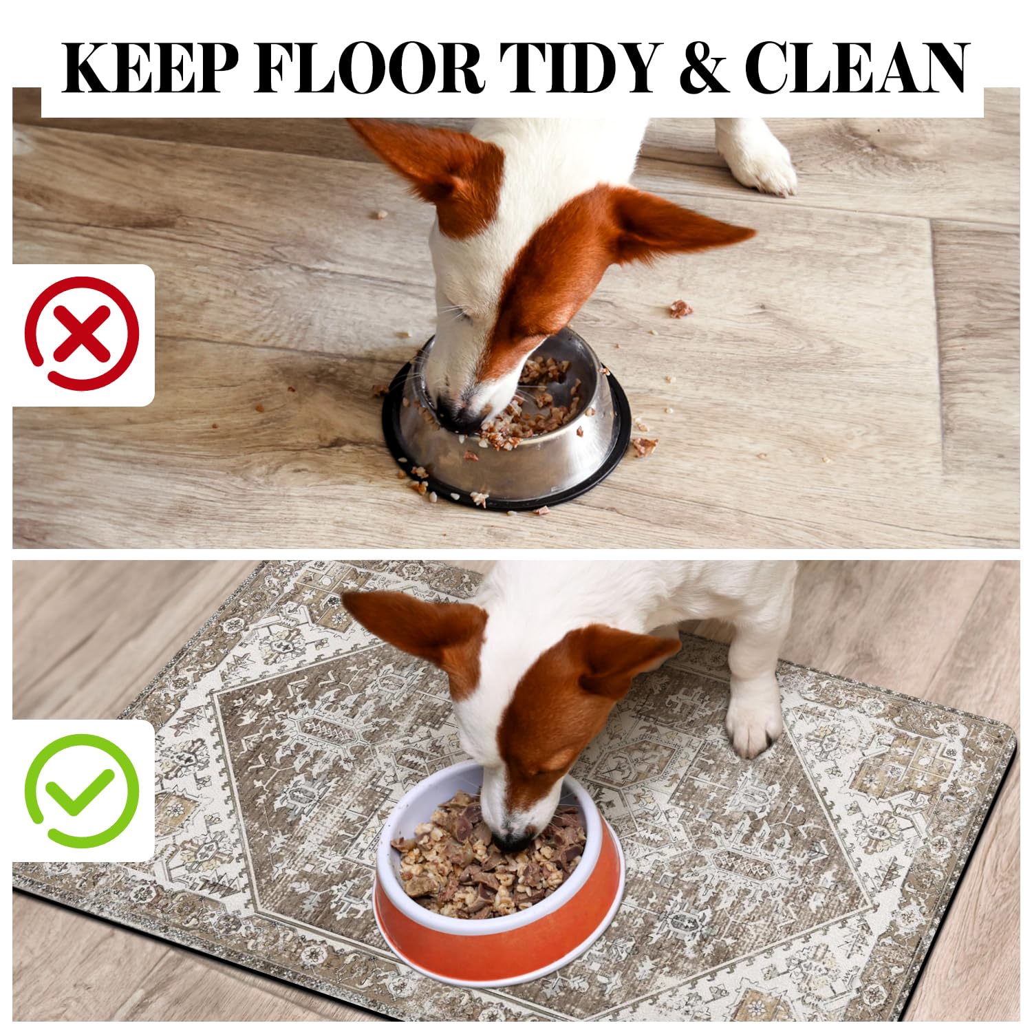 Cuslnox dog food mat floor protector shields floors from splashes