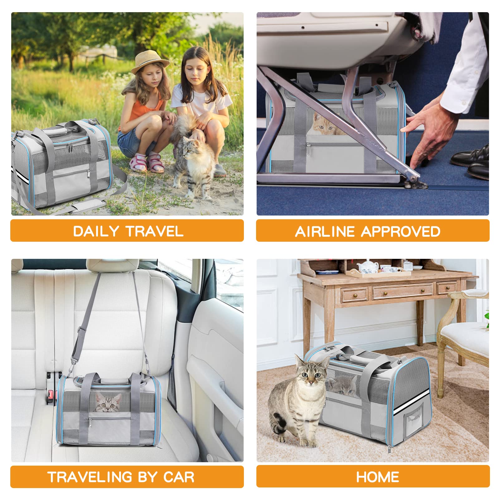 CUSSIOU cat carrier includes collapsible bowl and ID pocket for on-the-go care.