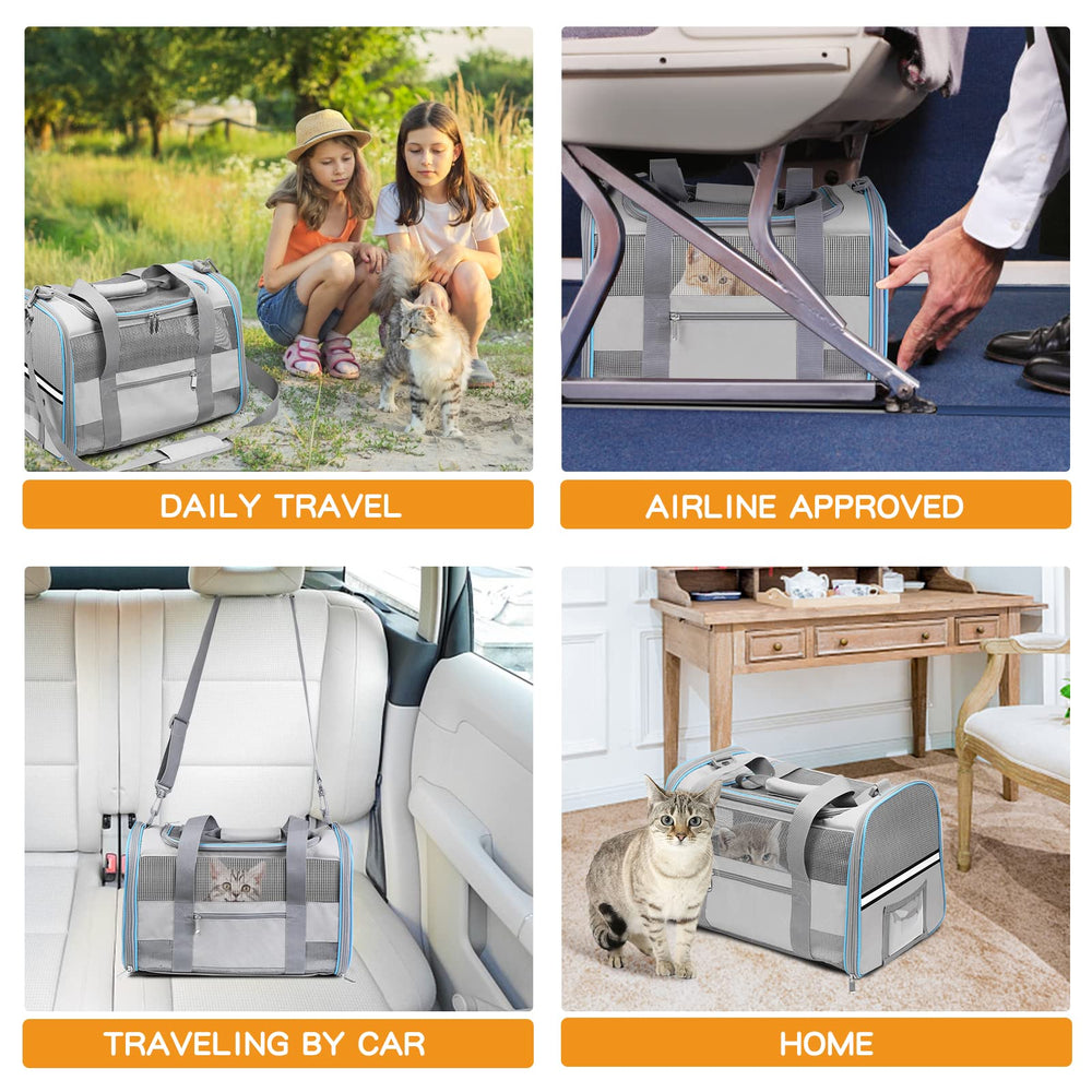 CUSSIOU cat carrier includes collapsible bowl and ID pocket for on-the-go care.