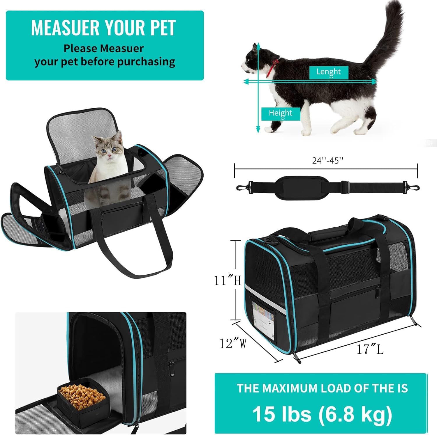 CUSSIOU cat carrier collapsible travel bag for compact storage