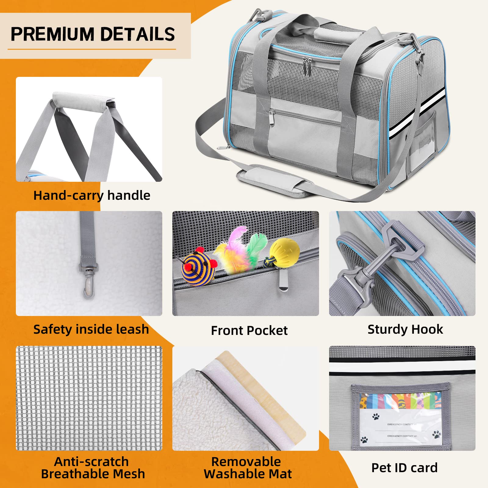 CUSSIOU cat carrier mesh windows promote ventilation and pet comfort during trips.