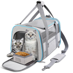 CUSSIOU large cat carrier side view with breathable mesh for comfortable travel.
