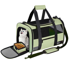 CUSSIOU large cat carrier, soft-sided green design with breathable mesh for safe travel.