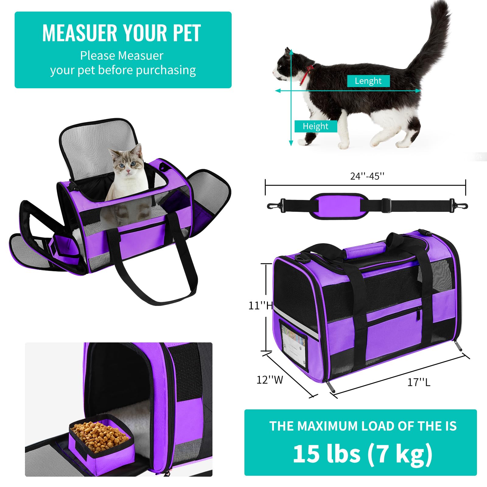 CUSSIOU soft-sided pet carrier collapsible for compact storage on trips