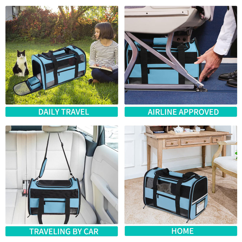 CUSSIOU blue travel carrier backpack displayed laid out for packing