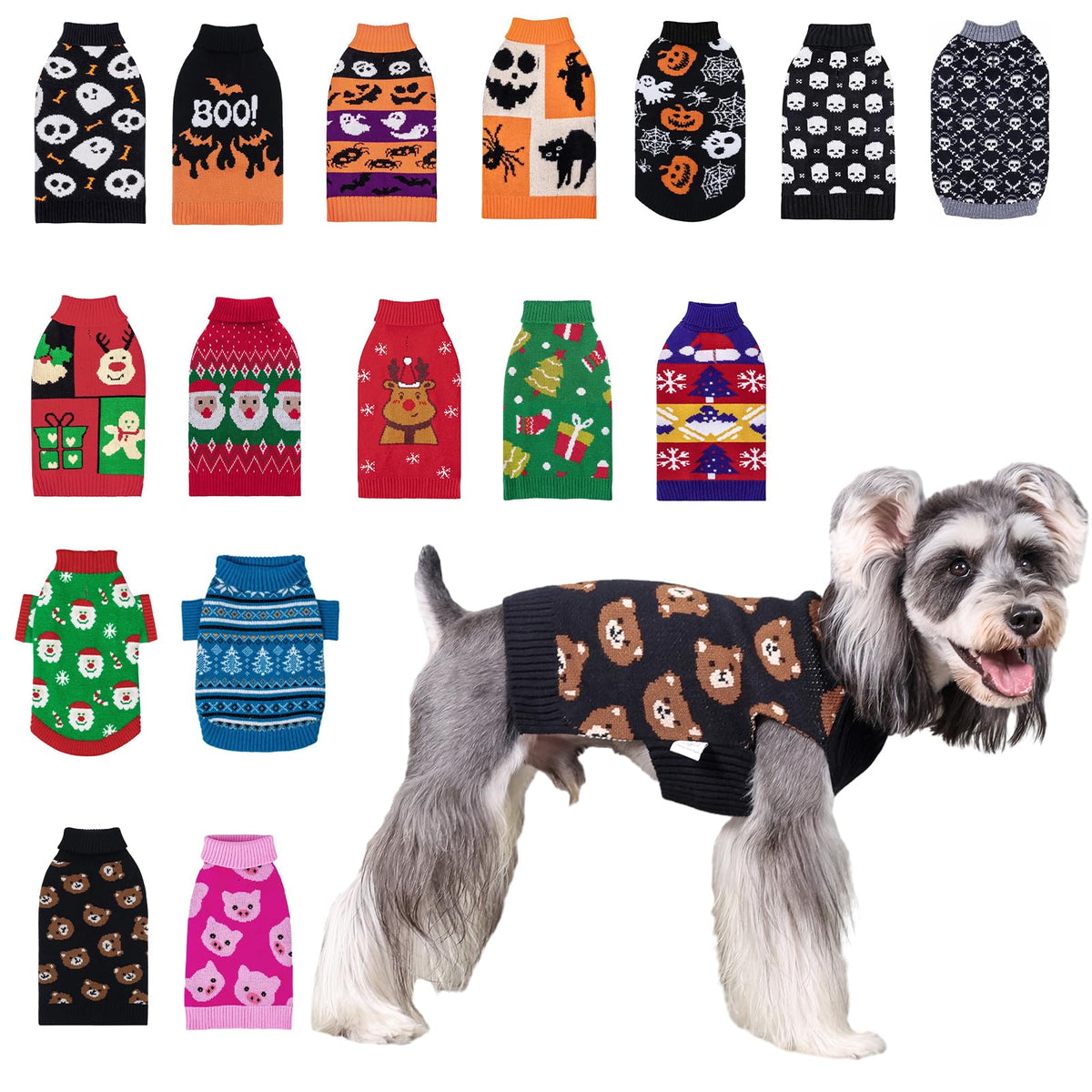 Cutebone bear-pattern dog sweater close-up knit showing cozy texture for small dogs