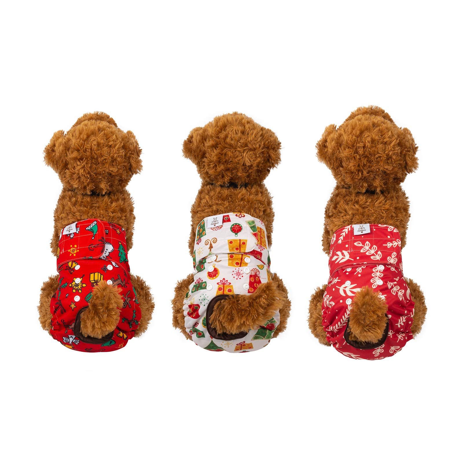 CuteBone Christmas dog diapers snaps allow tail hole adjustment for better comfort