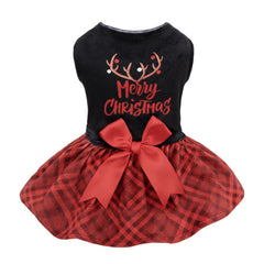 CuteBone Christmas velvet dog dress, front view, cozy all-season fit for small breeds