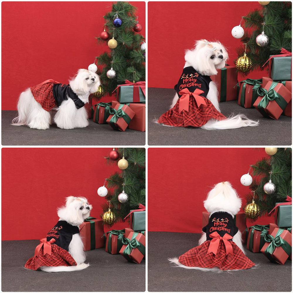 CuteBone Christmas velvet dog dress, side view, festive style for tiny pups
