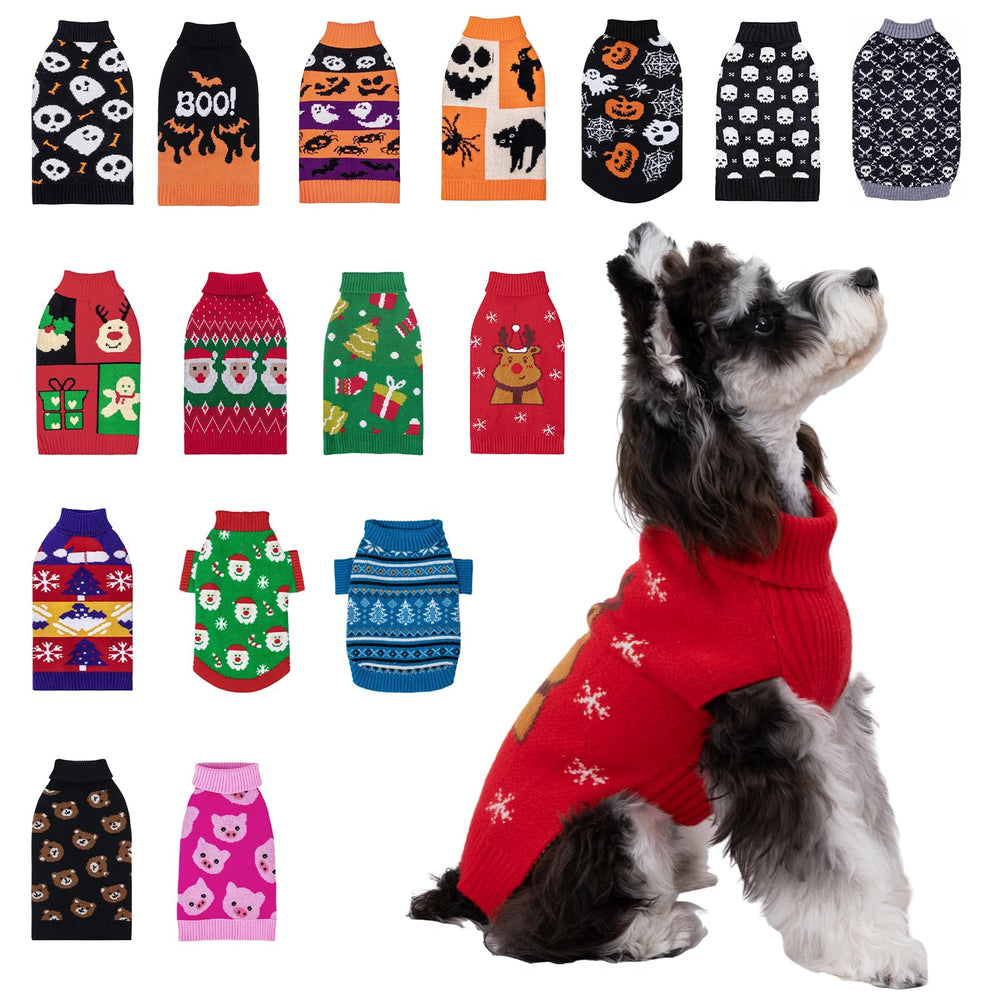 CuteBone Christmas dog sweater front view in red reindeer knit for warmth and festivity