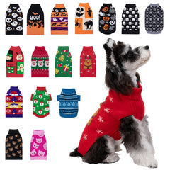 CuteBone Christmas dog sweater front view in red reindeer knit for warmth and festivity