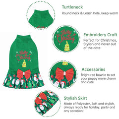 CuteBone Christmas green dog sweater back view shows knit warmth and fit.