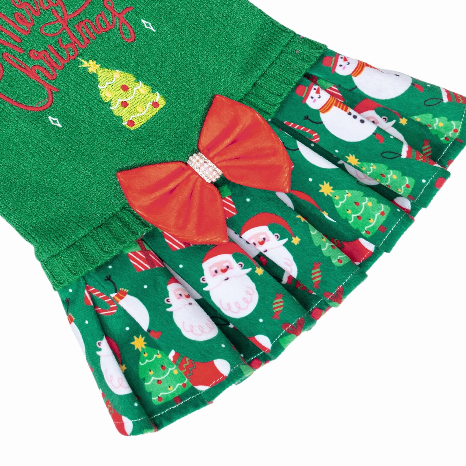 CuteBone Christmas green dog sweater knit texture closeup reveals soft acrylic fabric.