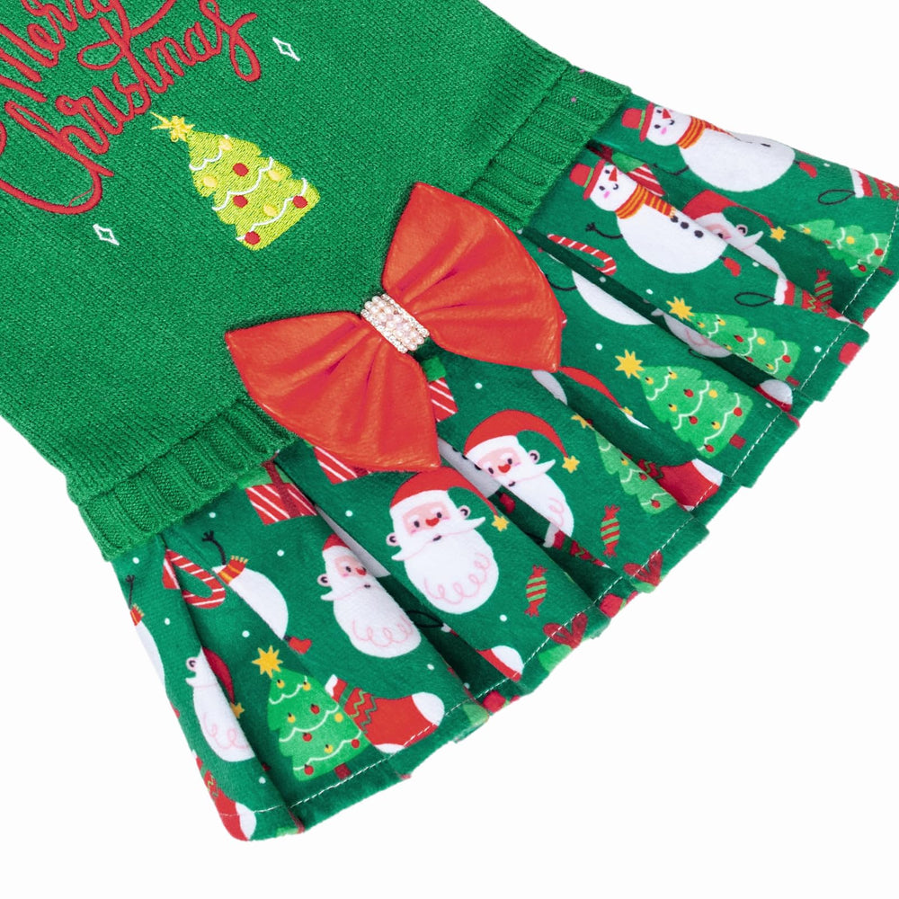 CuteBone Christmas green dog sweater knit texture closeup reveals soft acrylic fabric.