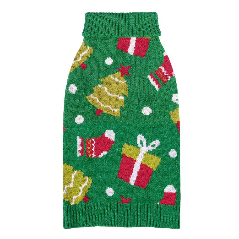 CuteBone Christmas green dog sweater with tree-knit pattern for festive warmth.