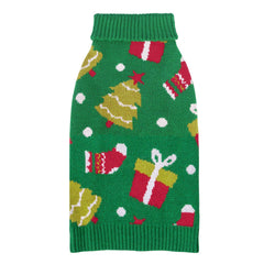 CuteBone Christmas green dog sweater with tree-knit pattern for festive warmth.