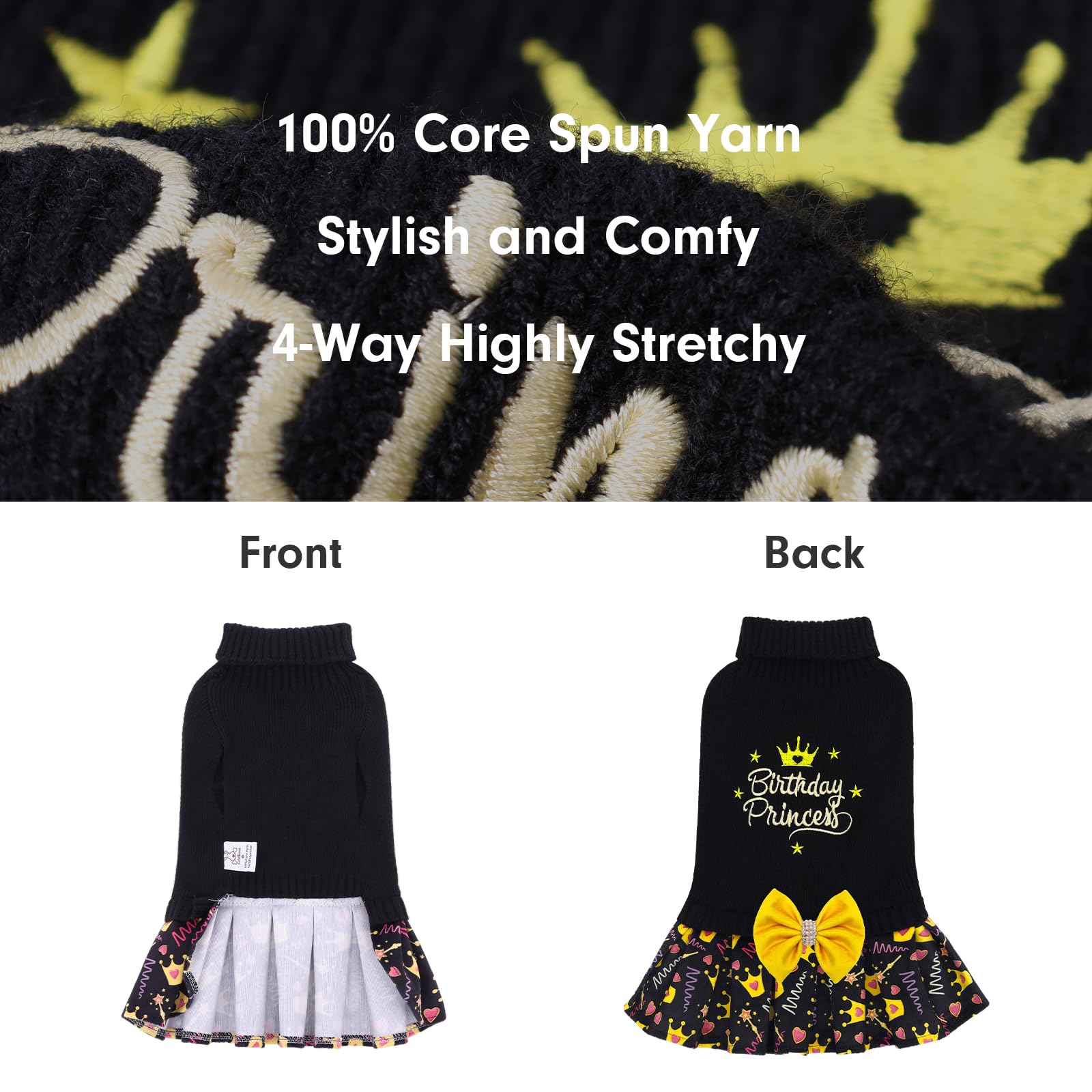 CuteBone Core Spun Birthday dog sweater dress back view showcasing leash hole access.