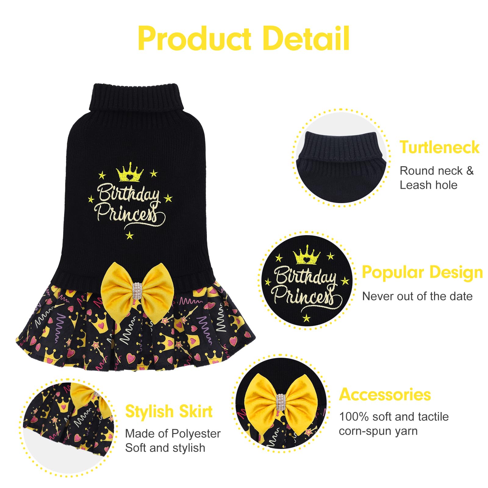 CuteBone Core Spun Birthday dog sweater dress embroidery bowtie adds festive charm.