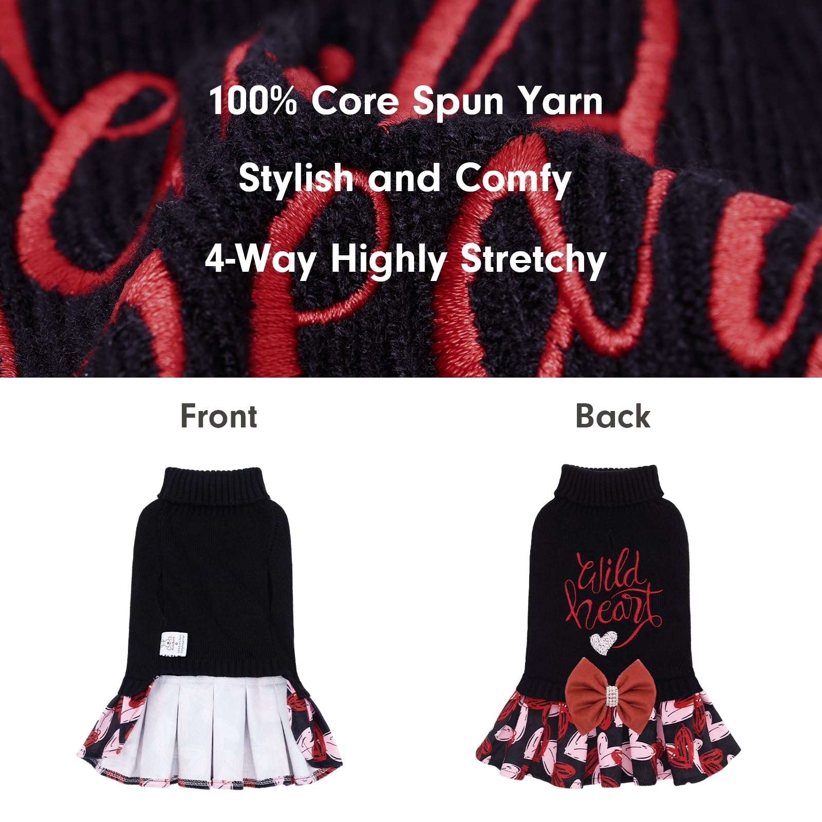 CuteBone Core Spun Dog Sweater bowtie rhinestones detail adds charming photo-ready style.