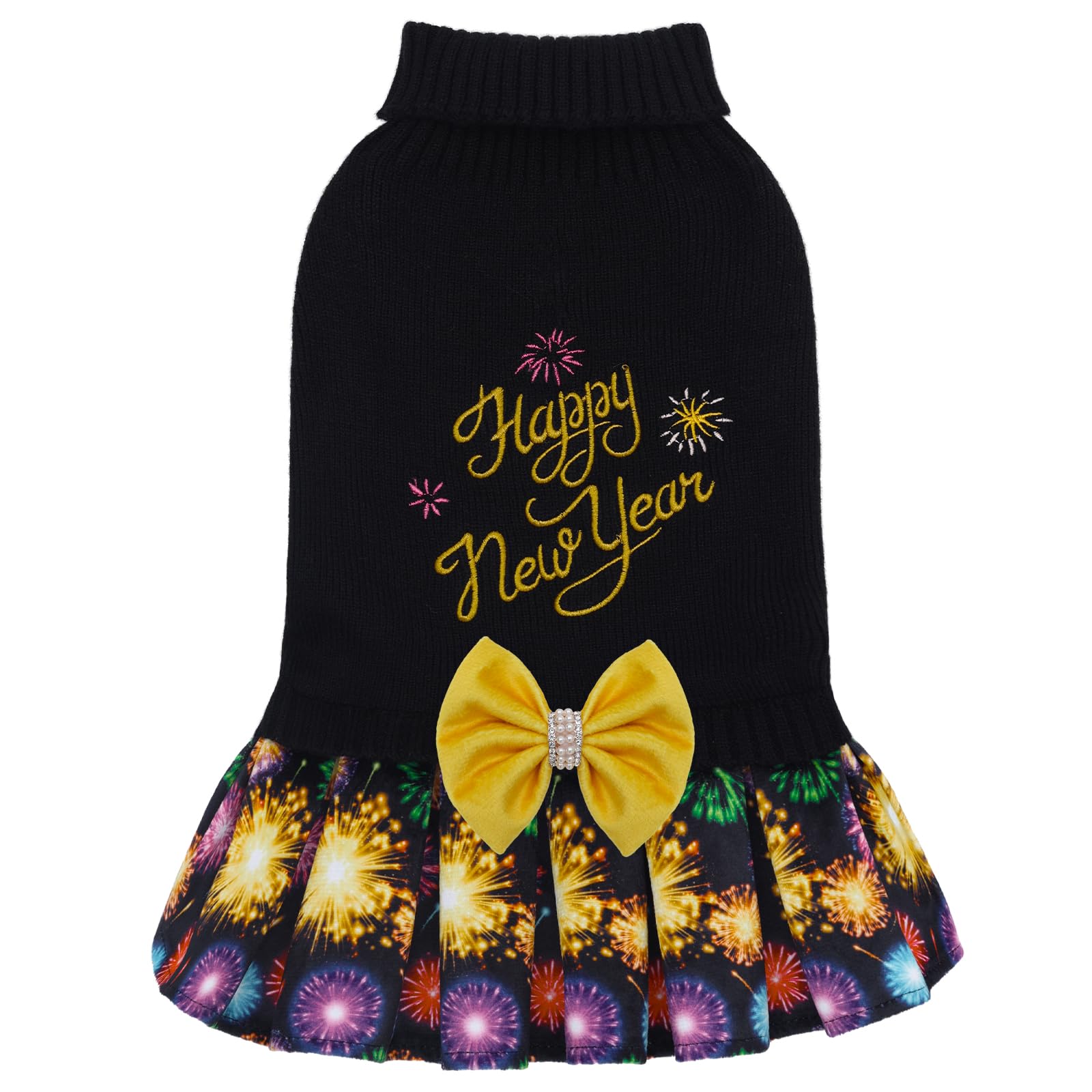 CuteBone Core Spun Happy New Year dog sweater front view for festive photos