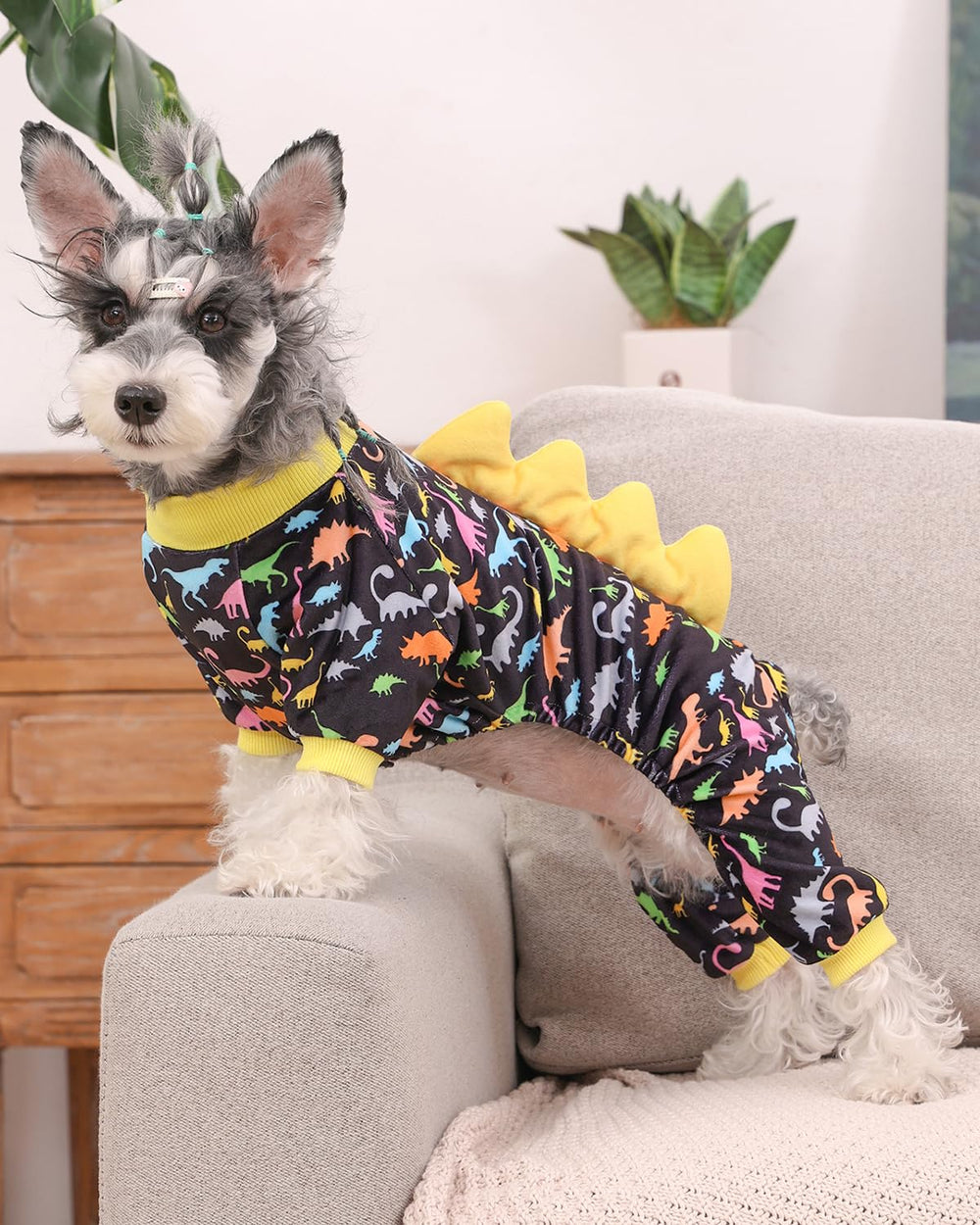 CuteBone dinosaur costume dog pajamas all-season wear suitable for year-round warmth and breathability.