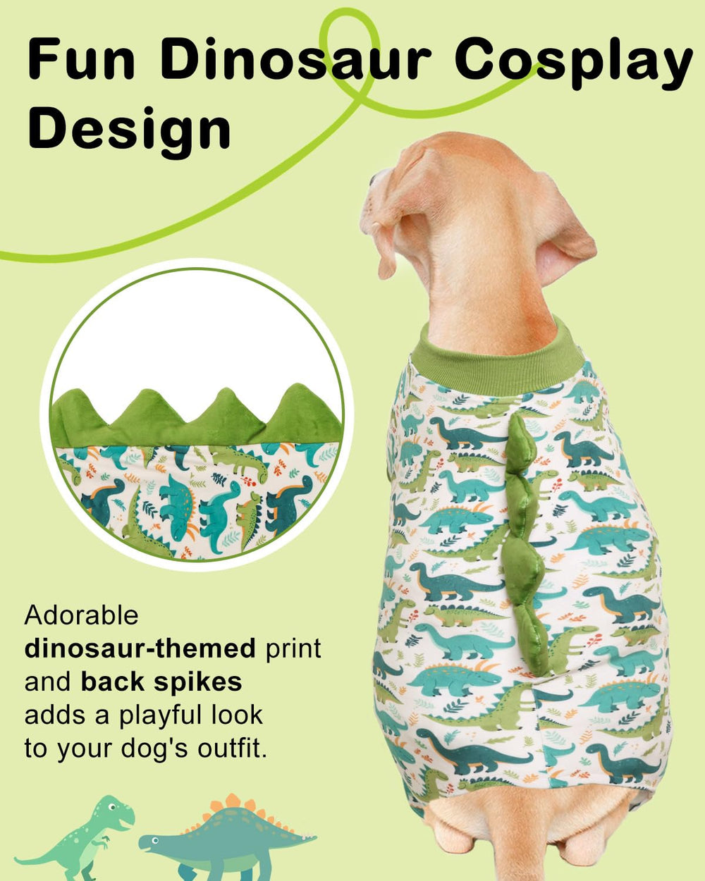 CuteBone dinosaur costume dog pajamas back view with horns and playful print