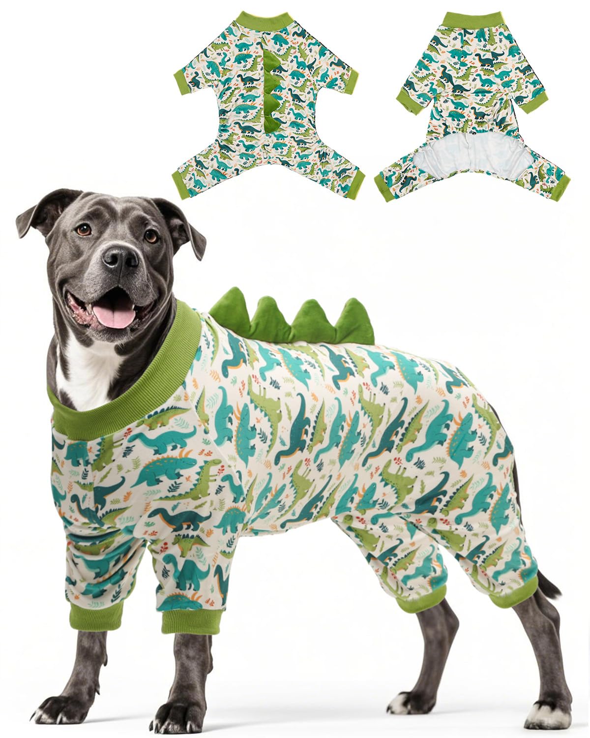 CuteBone dinosaur costume dog pajamas front view showing cozy stretch for easy movement