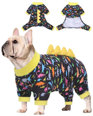 CuteBone Dinosaur Costume Dog Pajamas front view emphasizes soft stretch fabric for comfort