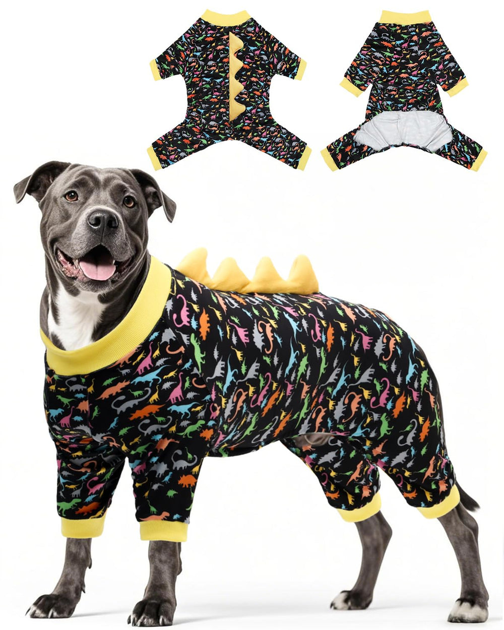CuteBone dinosaur costume dog pajamas front view with soft velvet fabric for easy movement.