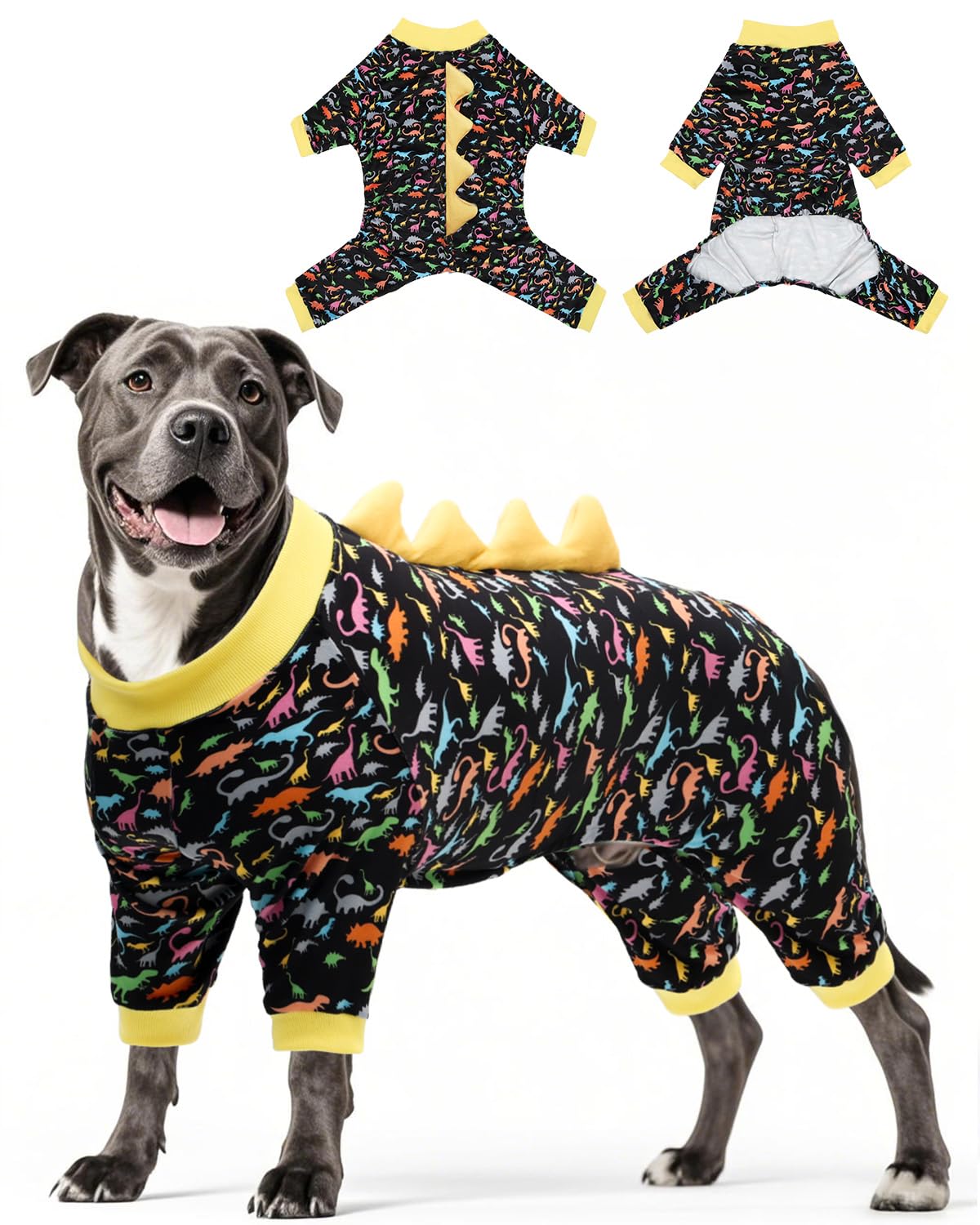 CuteBone dinosaur costume dog pajamas front view with soft velvet fabric for easy movement.