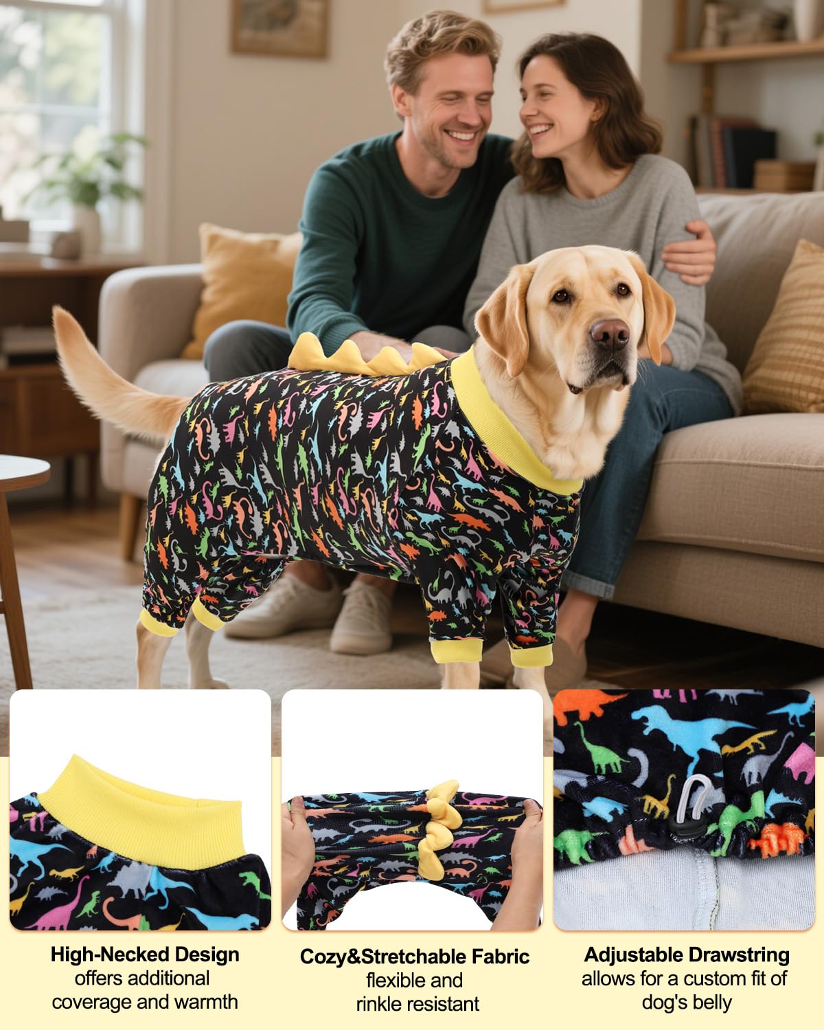 CuteBone dinosaur costume dog pajamas worn by a dog showing snug medium-fit design.