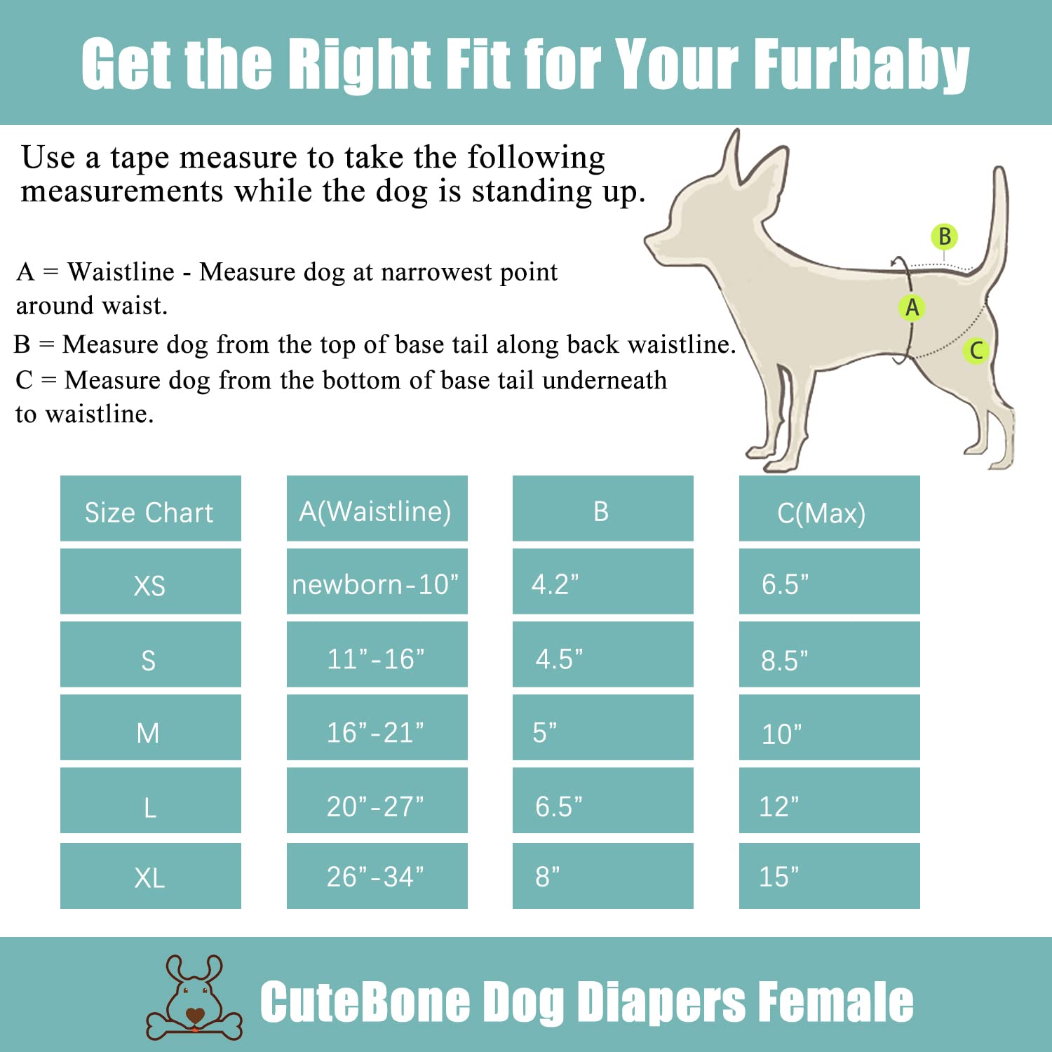 CuteBone dog diapers absorbent pads inside for reliable spill containment