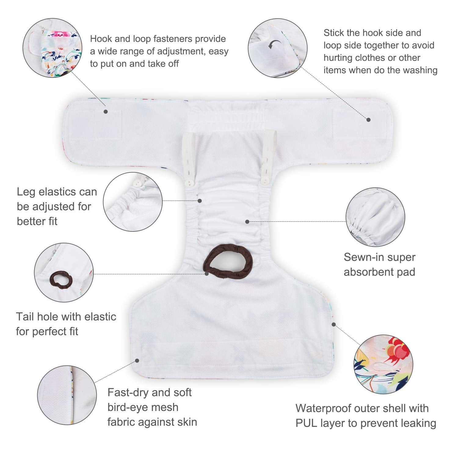 CuteBone dog diapers adjustable leg elastics shown for customizable comfort.