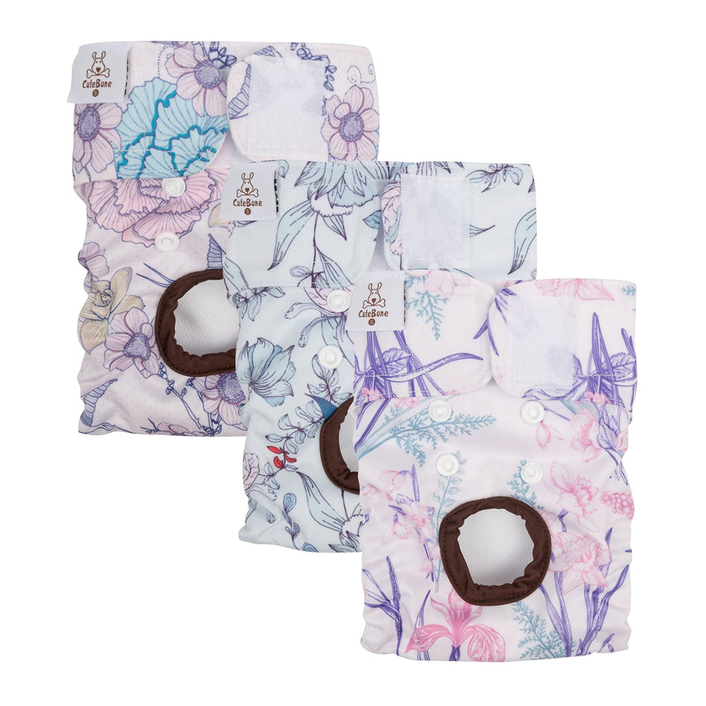 CuteBone dog diapers back-closure demonstrates secure fasteners for leak protection.