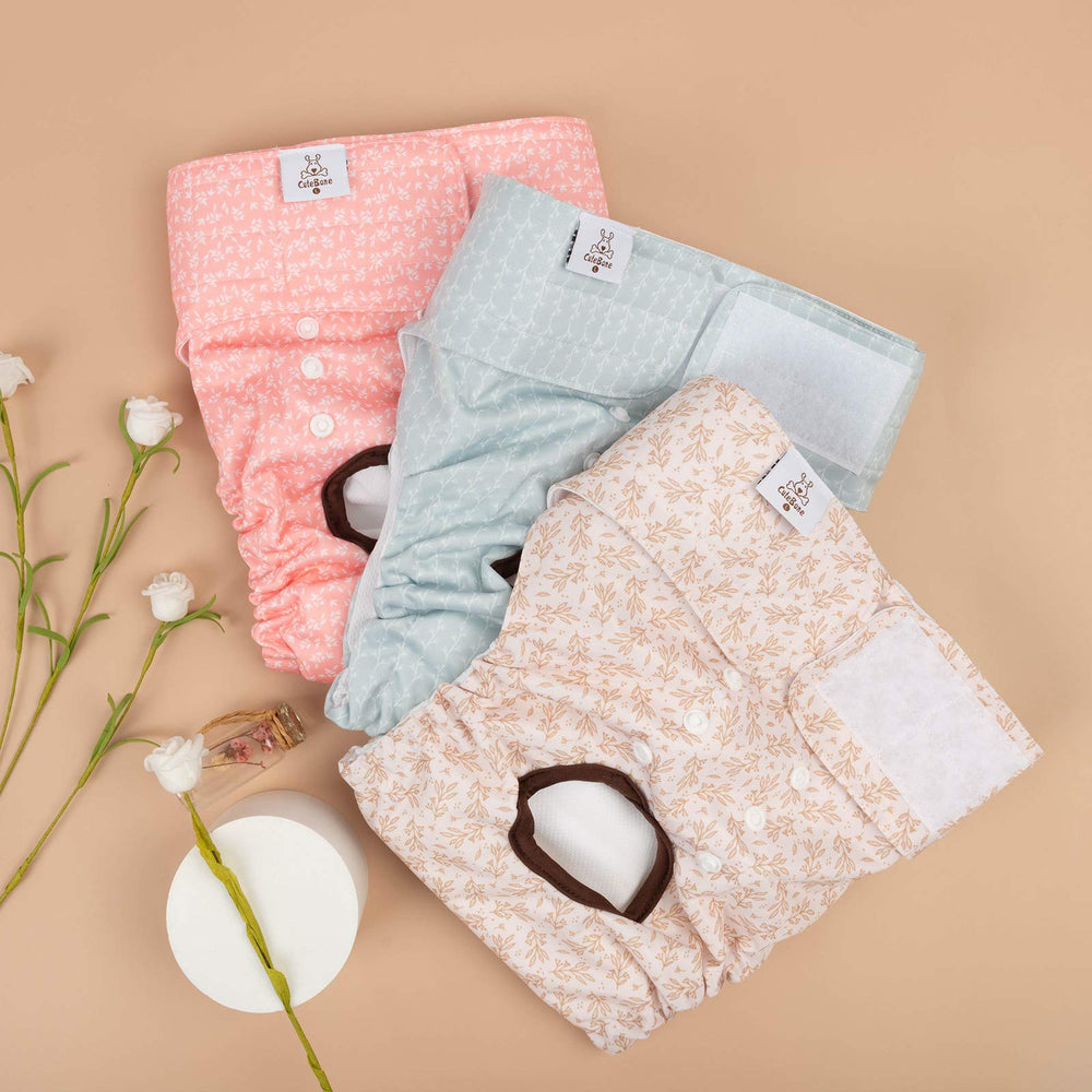 CuteBone dog diapers fastener closures ensure secure fit without slipping.