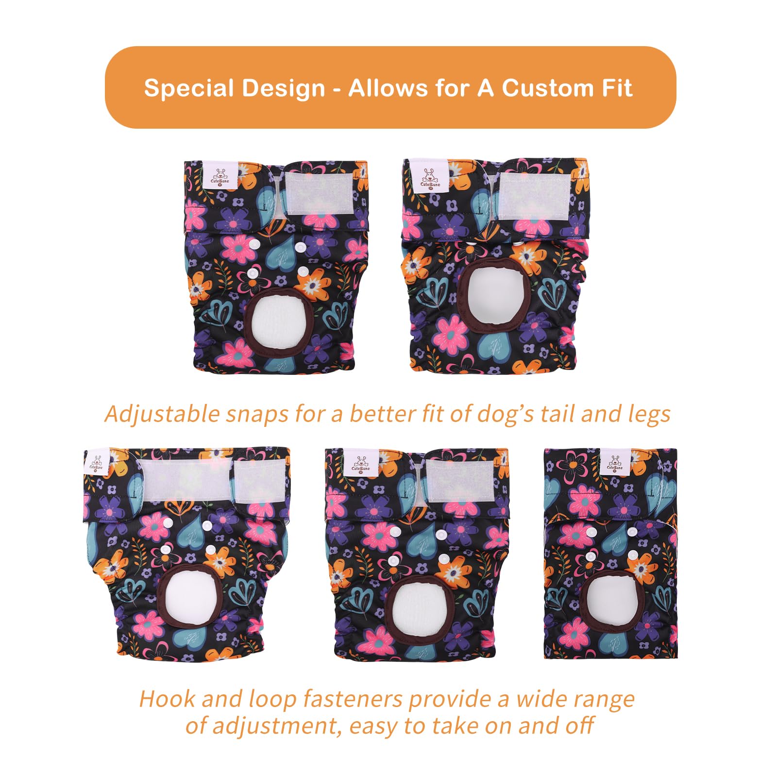 CuteBone dog diapers close-up fasteners highlight secure on-off design.