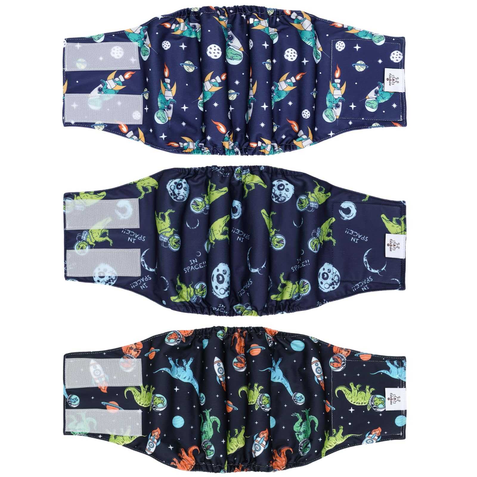 CuteBone dog diapers male 3-pack front view highlighting quick-slip belly-band design for easy on/off.