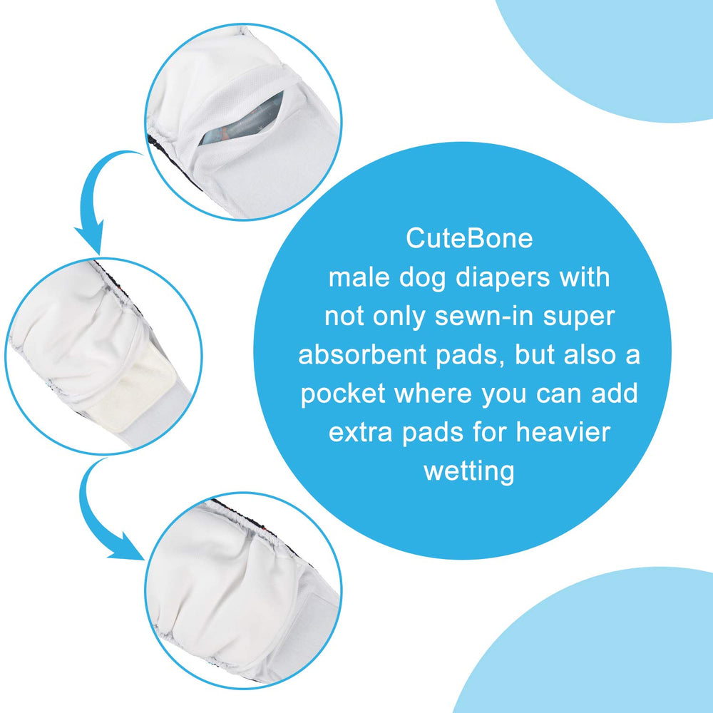 CuteBone dog diapers pad pocket offers extra absorption when needed