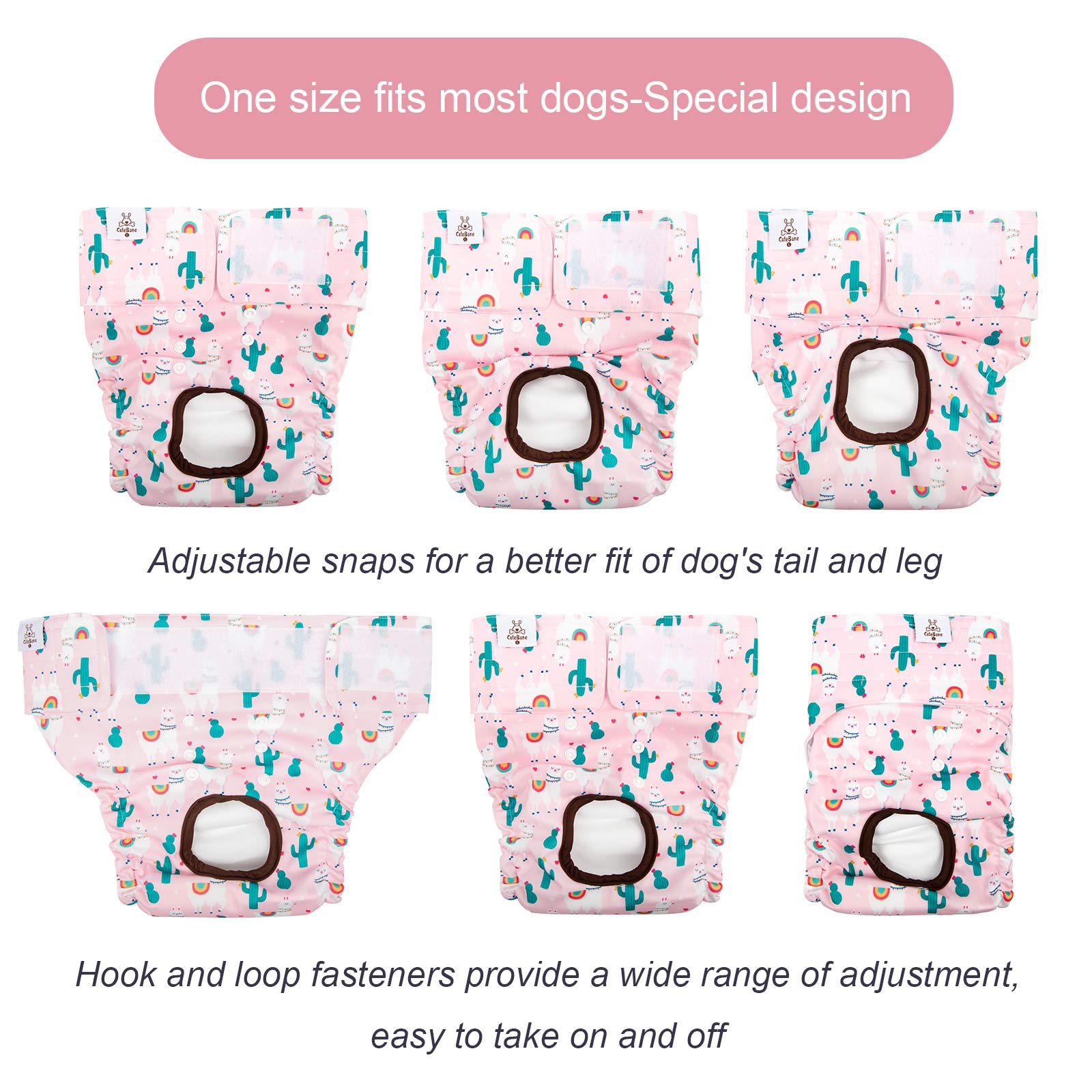 CuteBone dog diapers display back snaps to tailor the tail hole position.