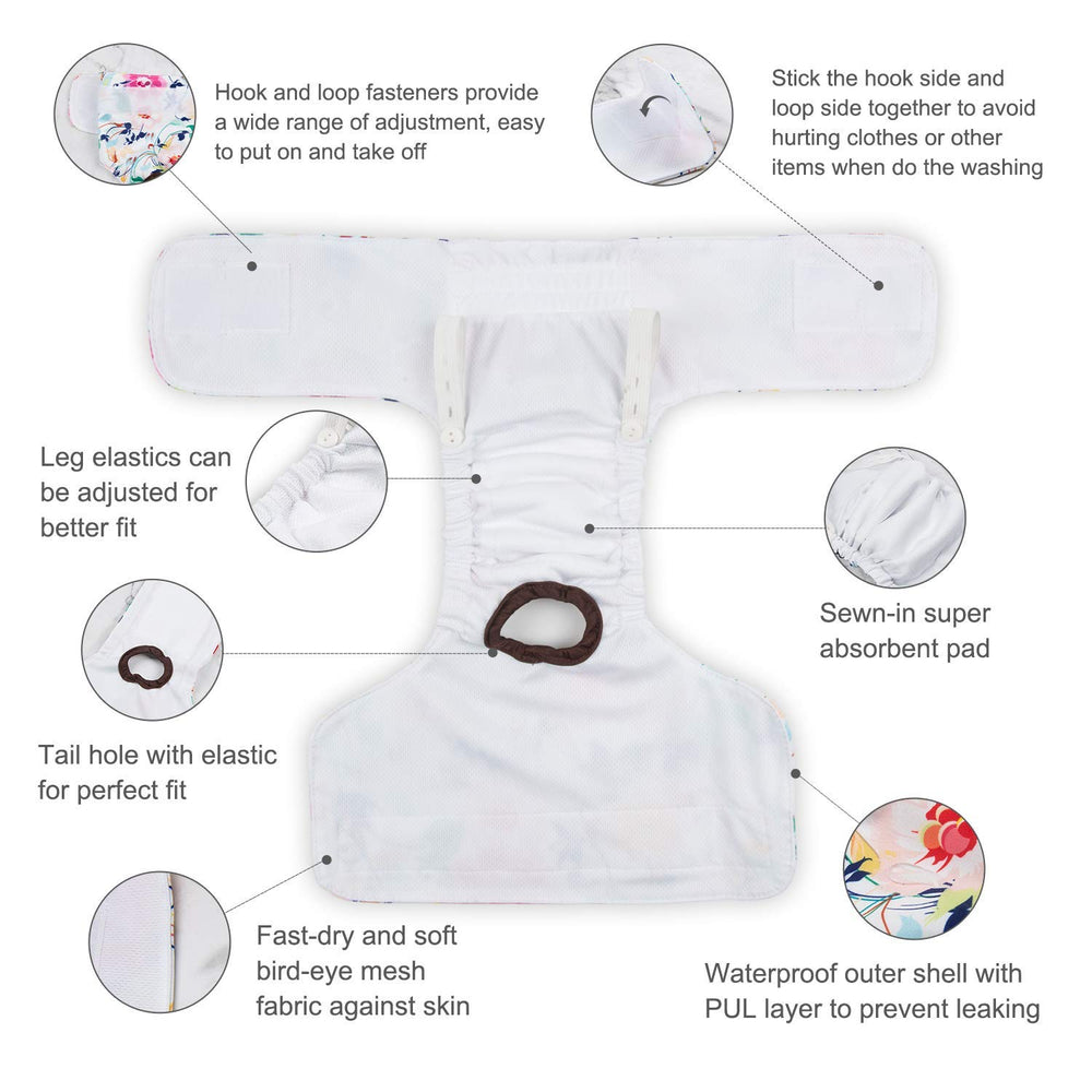 CuteBone dog diapers waterproof shell highlights leak protection during indoor use.