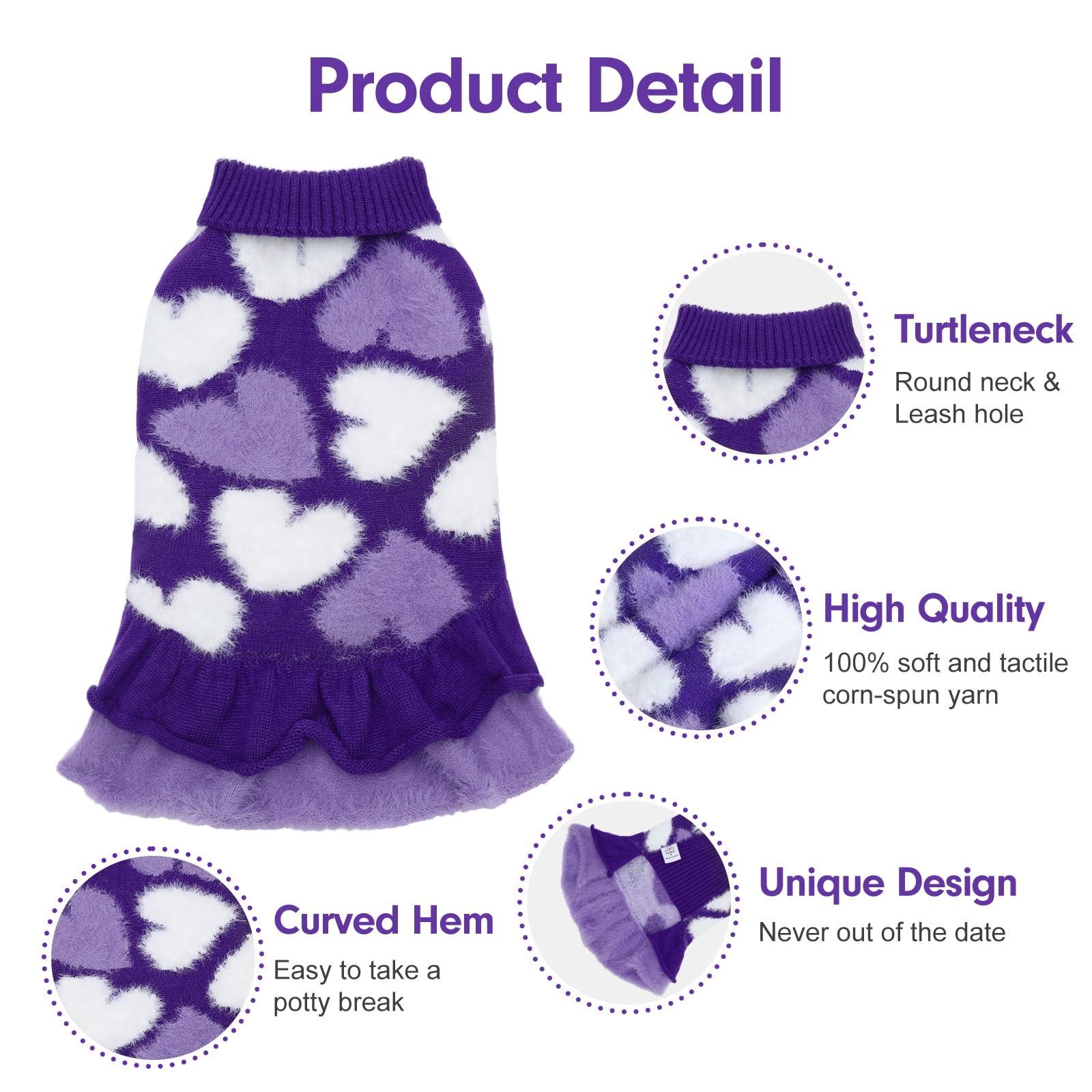CuteBone Purple Heart sweater neck area offers cozy neck warmth
