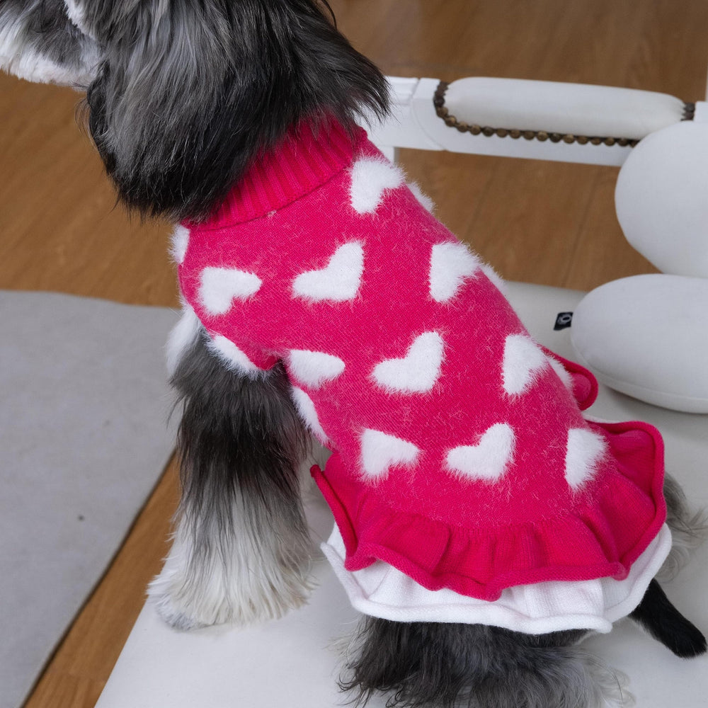 CuteBone Fancy Pink Dog Sweater Dress back view demonstrates secure warmth and cute silhouette.
