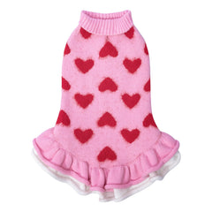 CuteBone Fancy Pink Dog Sweater Dress front view for warmth and cute photos.