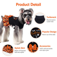 CuteBone Halloween dog sweater dress with leash hole enables quick leash attachment.