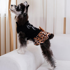 CuteBone leopard brown dog sweater dress bowtie detail adds cute charm for photo captures.