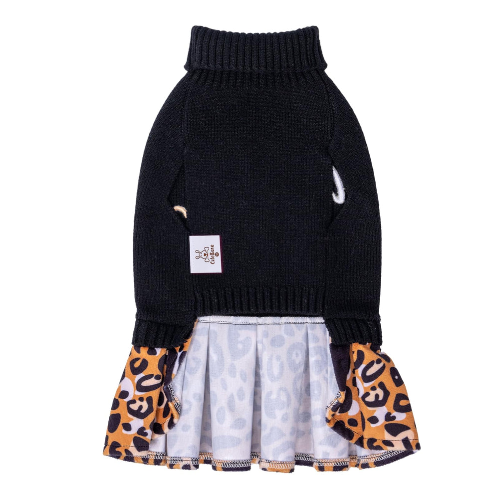 CuteBone leopard brown dog sweater dress leash-hole design enables quick leash attachment.