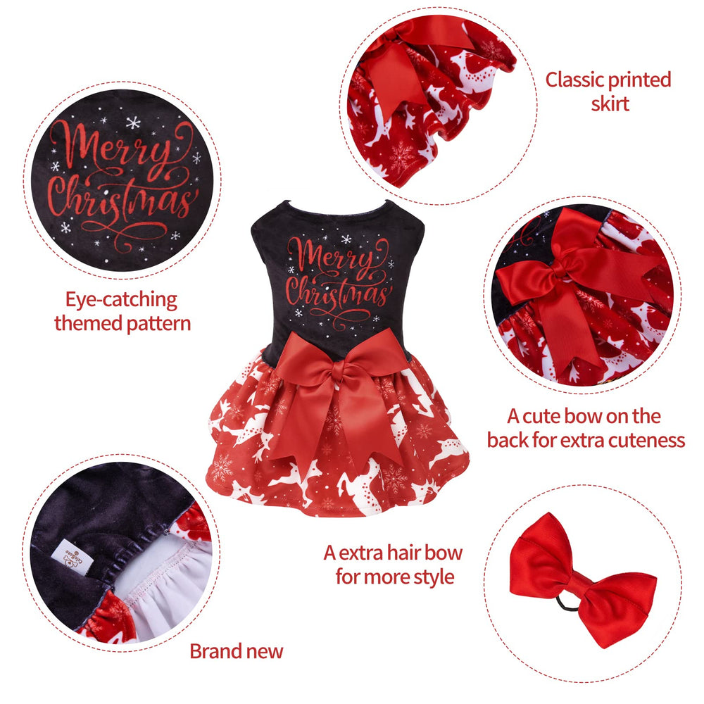 CuteBone Merry Christmas velvet dog dress back view showing rich red color for holiday celebrations